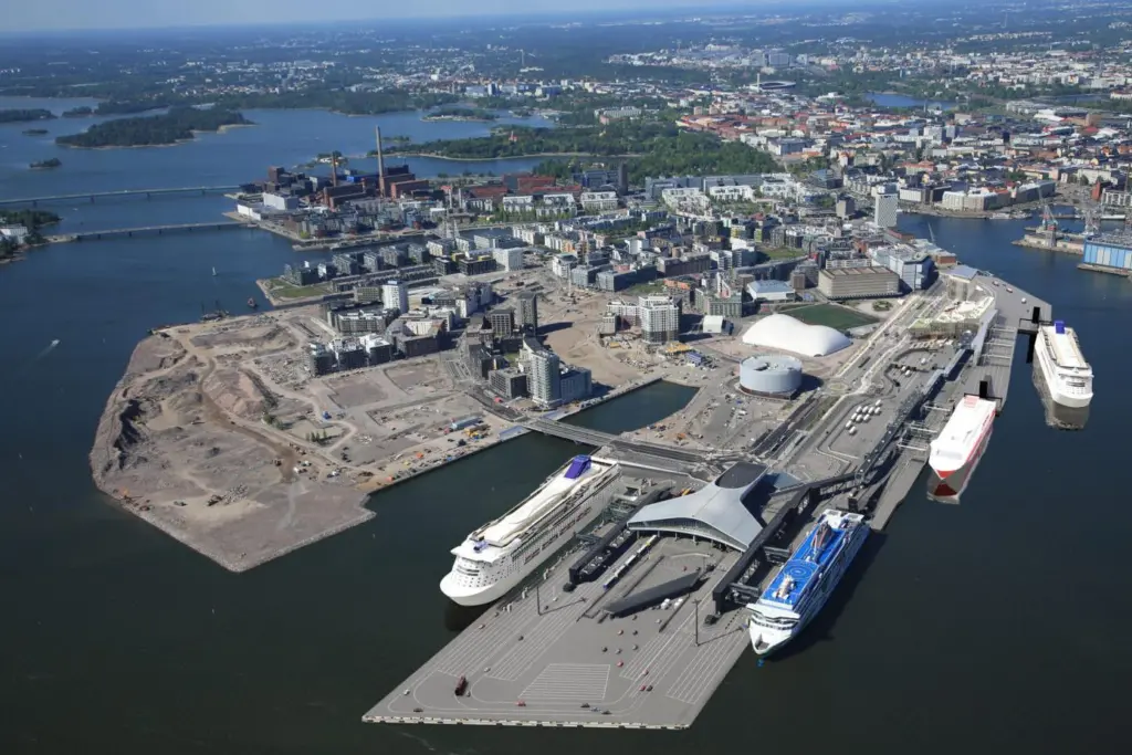 An aerial shot of the Port of Helsinki