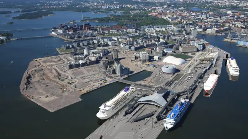 An aerial shot of the Port of Helsinki