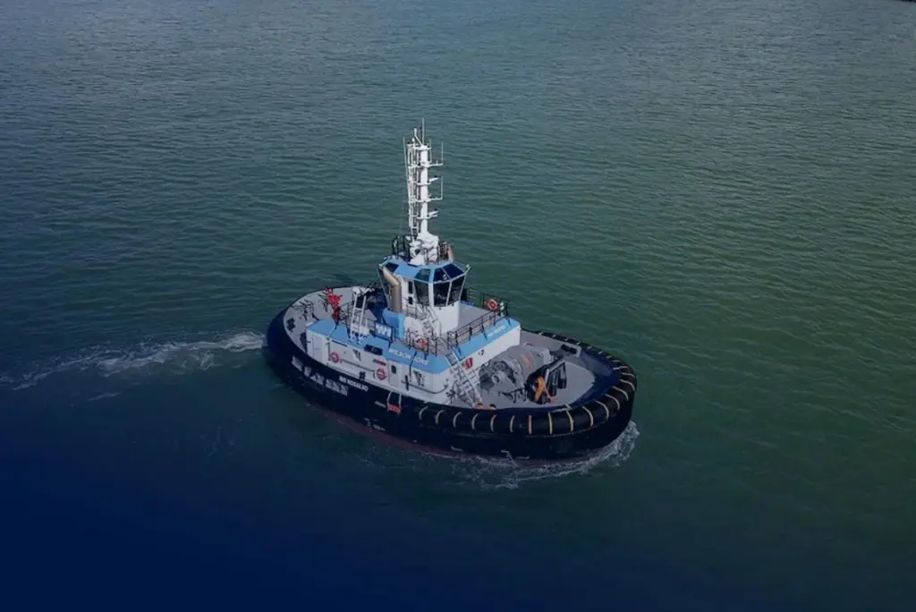 A close up of the Wilson Sons tugboat WS Rosalvo