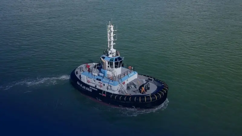 A close up of the Wilson Sons tugboat WS Rosalvo