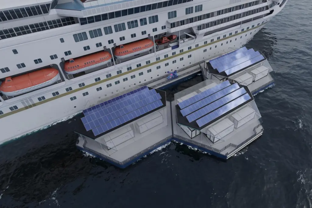 A picture of the Hydrogen Floating Power Hub on the Thames at Greenwich
