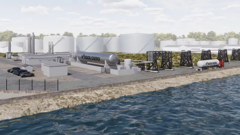 Rendering of a liquefied biogas facility at the Port of Gothenburg