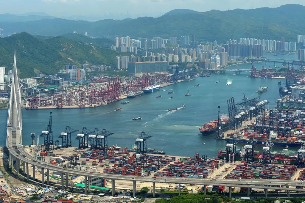 An aerial shot of the Port of Hong Kong