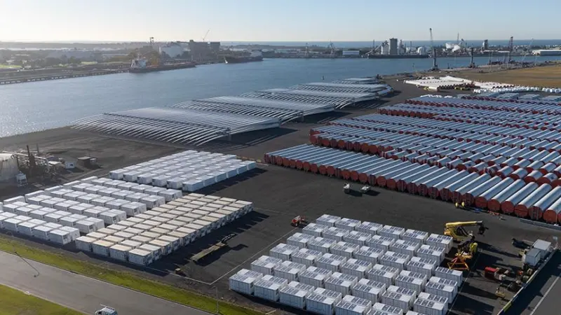 Renewable energy assets on the quayside at Newcastle