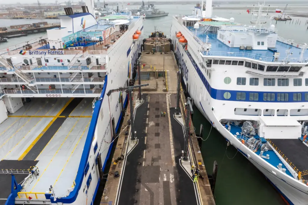 An aerial shot of Portsmouth's multi-berth, multi-user, multi-frequency shore power installation