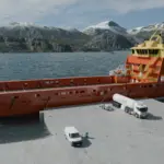 Azane truck dockside with ammonia fuelling ship