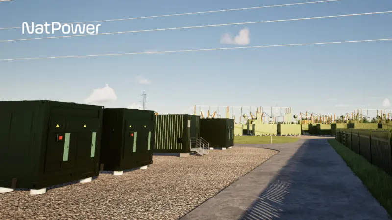 artist's impression of battery energy systems at a port