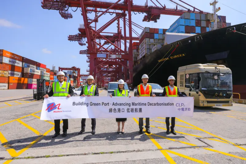 Employees in Hong Kong launching a port electrification project