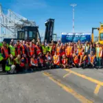 Workers at the Port of Oakland at a kick-off meeting for infrastructure upgrades to enable zero-emission operating