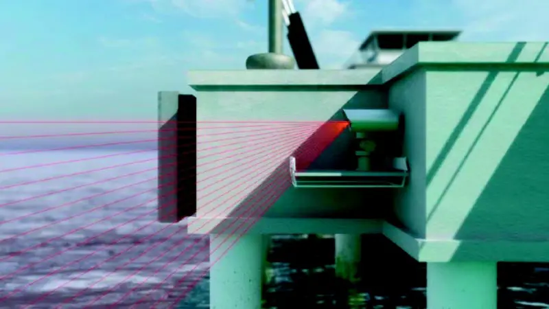 Scans up and down until it hits the side of the ship