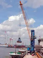 HMK 170 EG Mobile Harbour  Crane handling bulk material at  ABP Southampton.