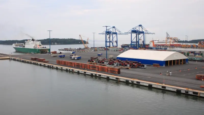 Work at Finnish ports, such as Vuosaari (pictured) could grind to a halt tomorrow morning. Credit: Matti Paavola