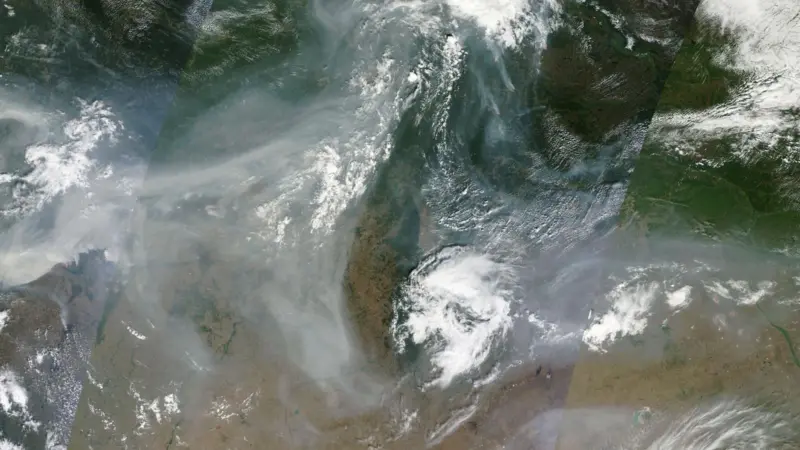 An arial view of fires burning across Russia. Photo: NASA