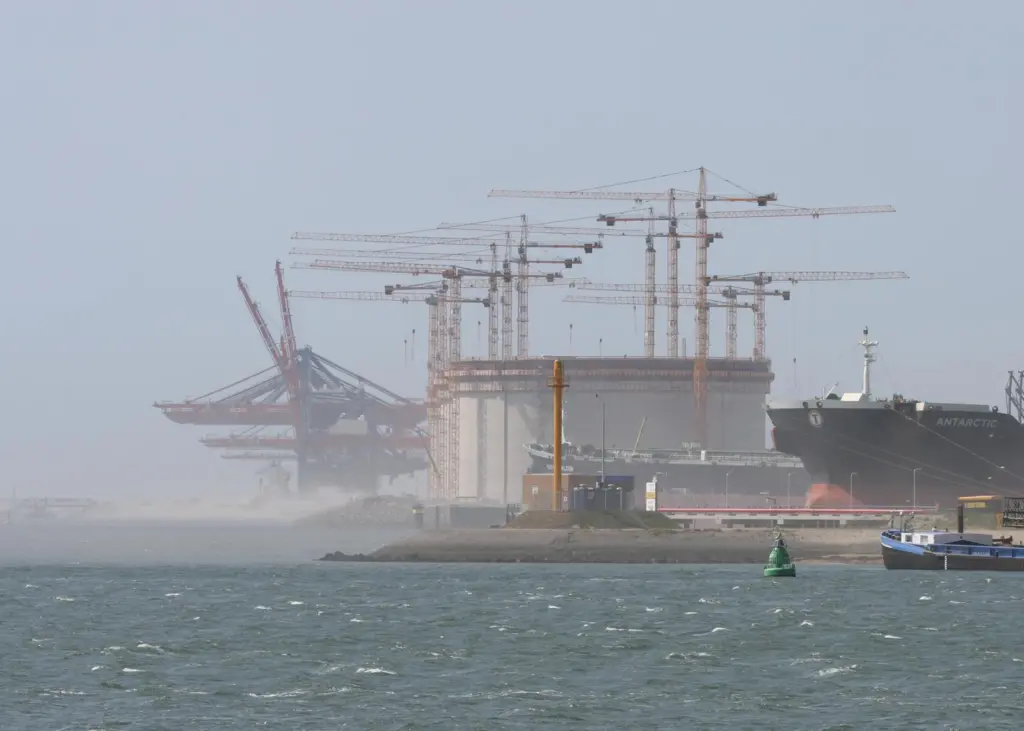 A view of the terminal storage tanks at Gate LNG Terminal  while under construction. Photo by Peter Barker.