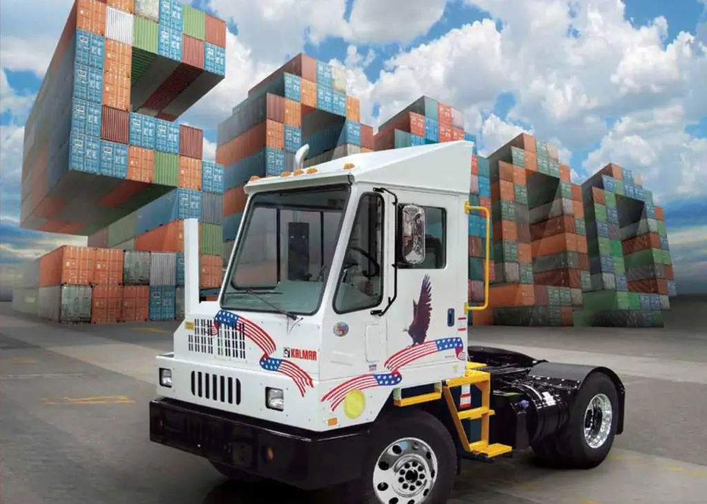 Cargotec's Golden Anniversary special edition Kalmar terminal tractor features a chrome steering wheel, polished aluminium wheels and LED lights