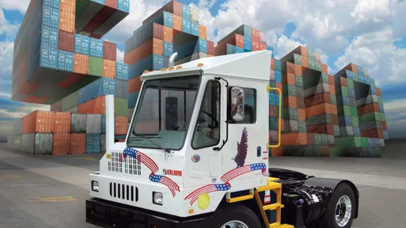 Cargotec's Golden Anniversary special edition Kalmar terminal tractor features a chrome steering wheel, polished aluminium wheels and LED lights