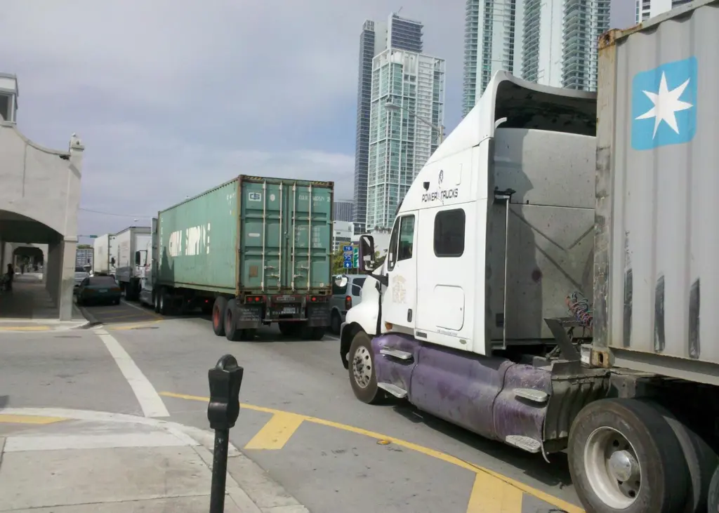 Idling trucks outside the port gates could be considered a public nuisance. Credit: Daniel Christensen