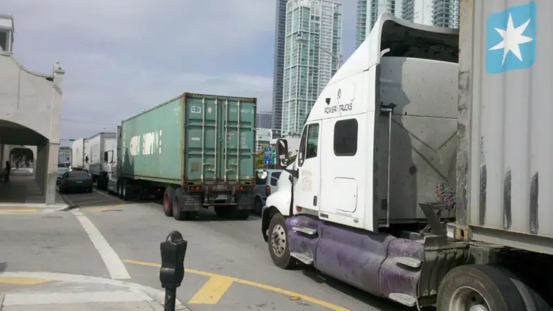 Idling trucks outside the port gates could be considered a public nuisance. Credit: Daniel Christensen