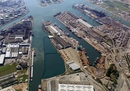 Aerial view of the commercial port in Venice Marghera