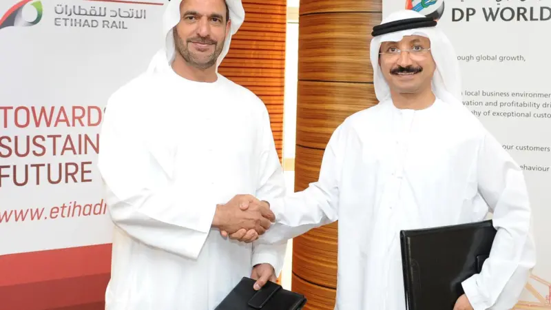 Nasser Al Sowaidi, Chairman of Etihad Rail and Ahmed Bin Sulayem, Chairman of DP World