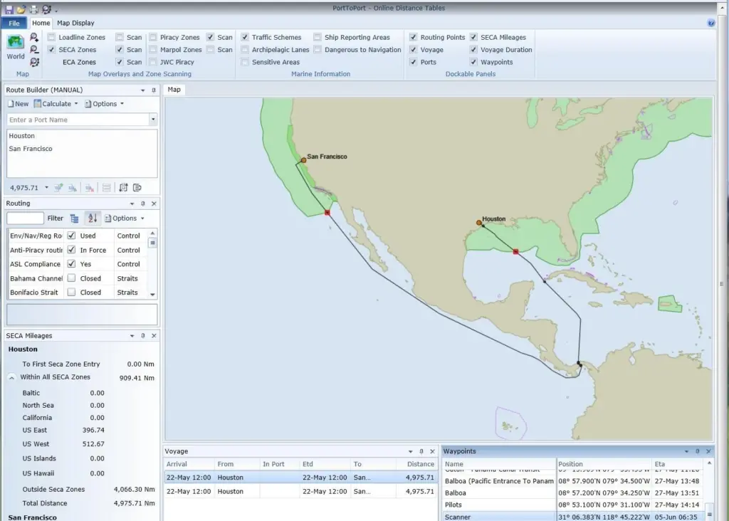 AtoBviaC’s software calculates distance in both the North American ECA and SECA