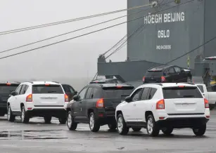 Chrysler vehicles being loaded for export from Port of Grays Harbour