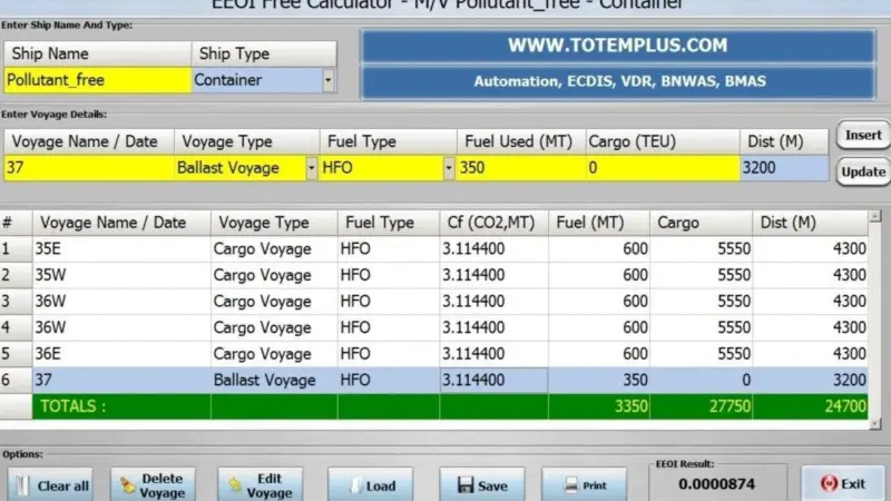 The EEOI calculator will allow users to store and retrieve data for each specific ship