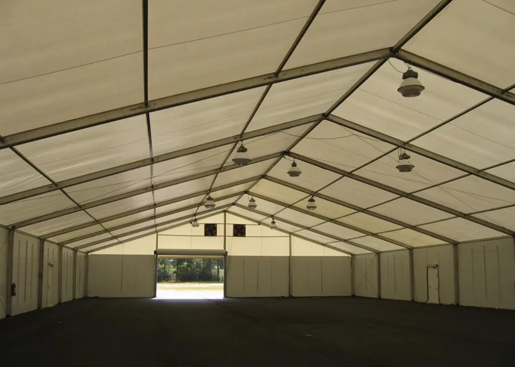 Temporary structures have to be engineered to withstand required wind and snow loads. Copyright: Mahaffey Fabric Structures