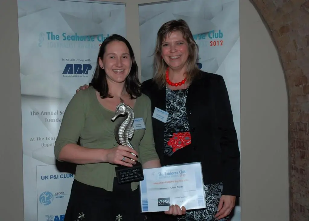 Carly Fields, Editor, Port Strategy was presented the award for International Editor of the Year, by Caroline Creeve, PSA HNN