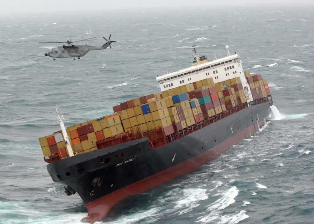 The size of the issue: A report into the MSC Napoli grounding found that the weight of a fifth of the boxes were underdeclared Photo: French Ministry of Defence