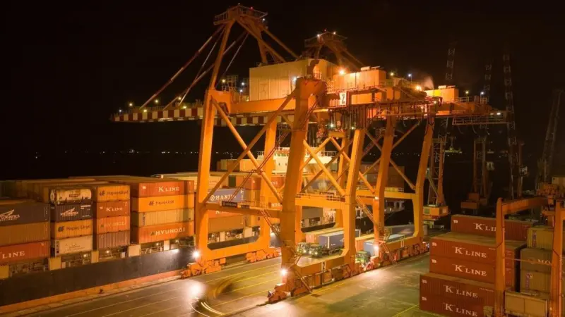 On loan: Some of the quay cranes that Portek has on lease in Indonesia