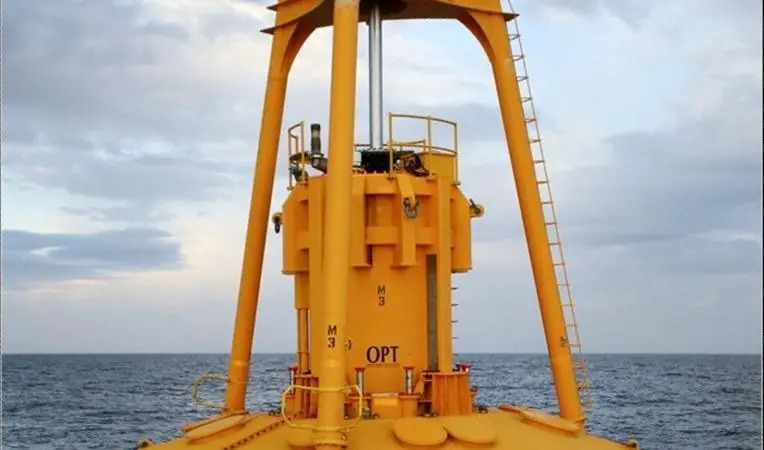 The PowerBuoy wave generation technology uses a “smart” ocean-going buoy to covert wave energy into low-cost, clean electricity. Photo Ocean Power Technologies, Inc