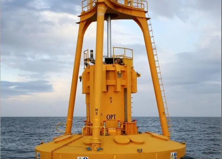 The PowerBuoy wave generation technology uses a “smart” ocean-going buoy to covert wave energy into low-cost, clean electricity. Photo Ocean Power Technologies, Inc