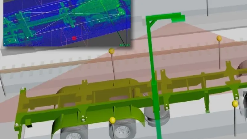 Lase’s 3D-laser scanner mounted on a pole showing the twistlock area