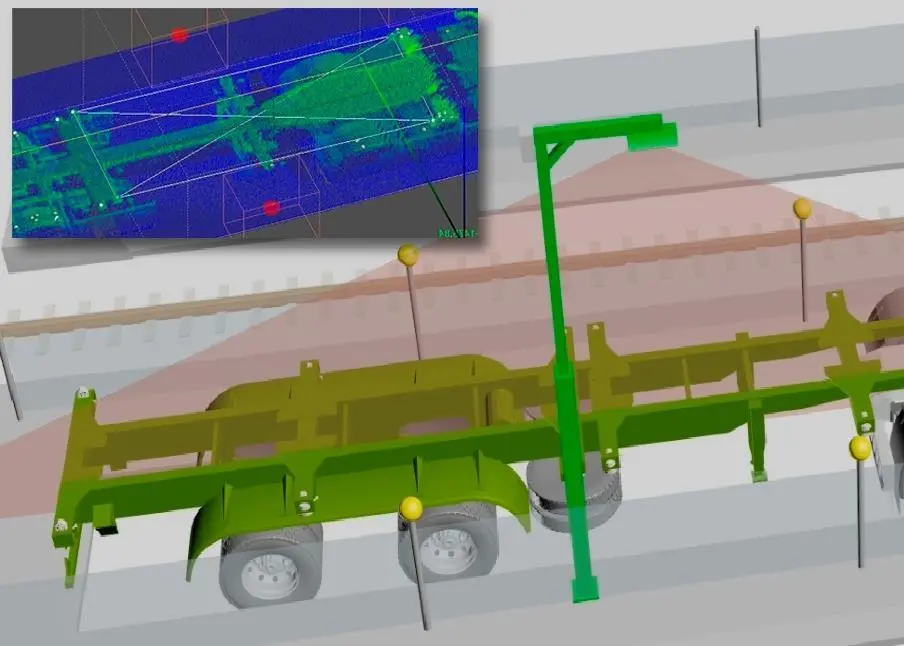 Lase’s 3D-laser scanner mounted on a pole showing the twistlock area