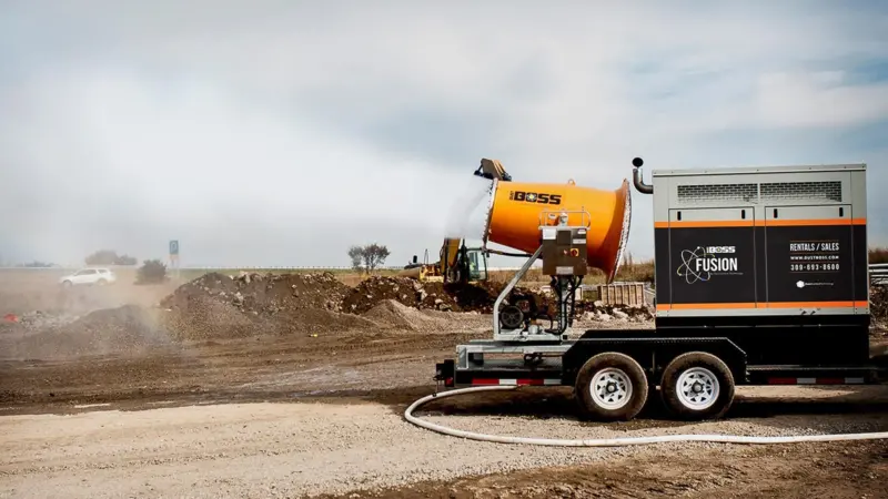 The DustBoss DB-60 Fusion is a powerful suppression system with an efficient diesel generator which can be hauled to job sites that lack a convenient power source