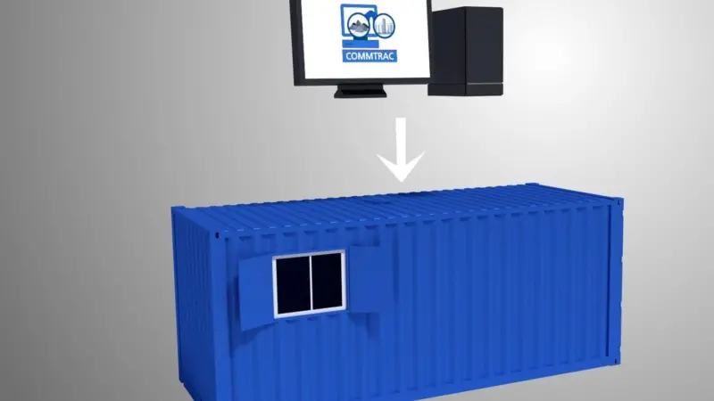 Standard shipping container with secure window for interaction with drivers on the weighbridge