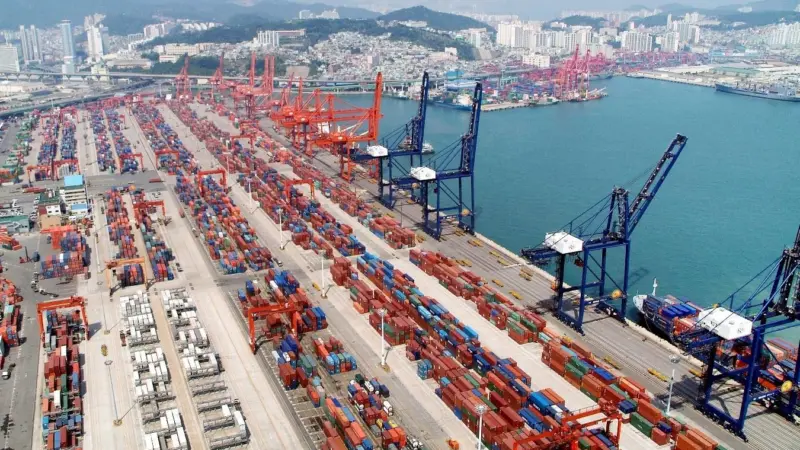 Huge losses: The Port of Busan suffered as a result of Typhoon Maemi