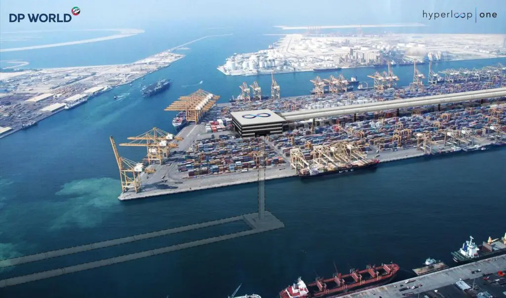 Moving boxes: The Hyperloop tube will link DP World’s flagship Jebel Ali Port to a new inland container depot in Dubai