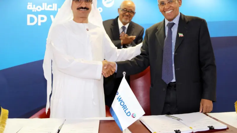 Sultan Ahmed Bin Sulayem and Dr Saad Ali Shire at the signing ceremony.