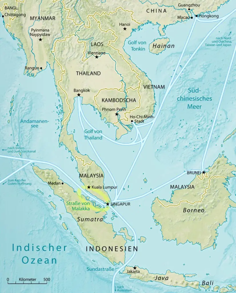 Three Chinese companies will help build a $1.9m port in the Strait of Malacca. Credit: CIA World Factbook.