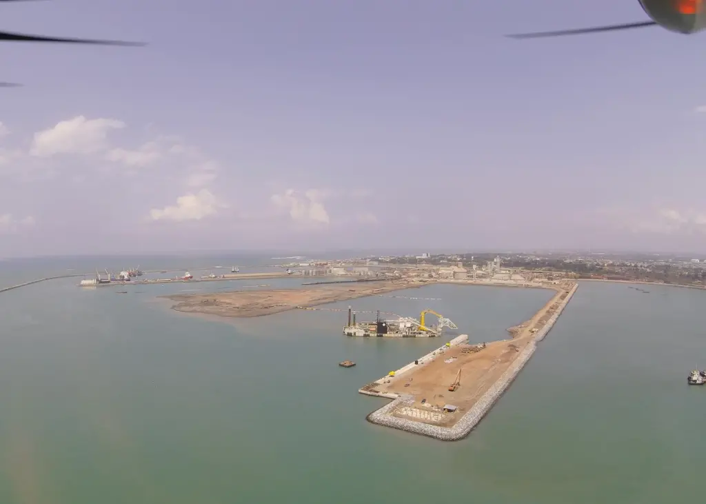 Aerial picture of port expansion project Takoradi July 2016
