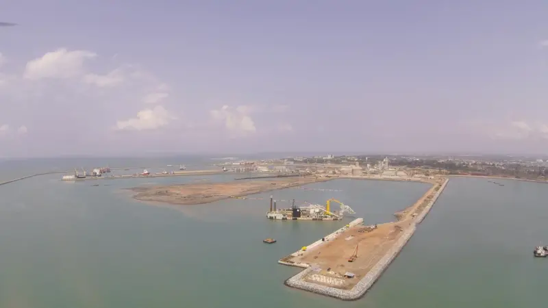 Aerial picture of port expansion project Takoradi July 2016