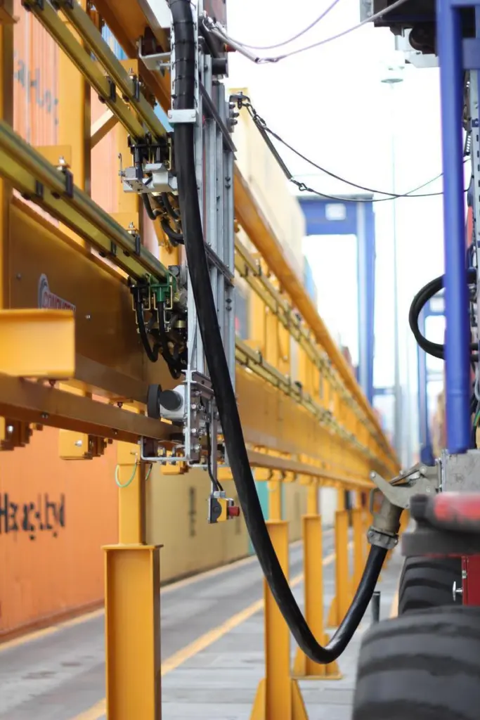 Energy boost: drive in plug-in stations for RTG offer one solution for recharging. Credit: Conductix-Wampfler