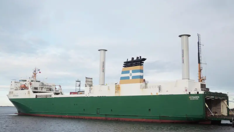 Flettner rotors are huge columns that exploit the fact that an electrically rotated cylinder in a wind creates thrust