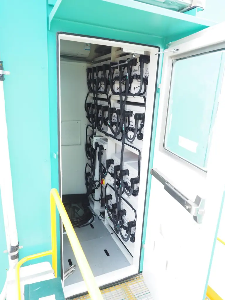 A control cab of hybrid RTG showing the previous generation of Corvus Energy ESS