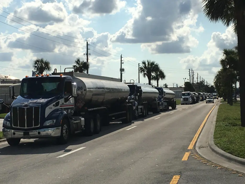 Lined up: getting supplies out of the port is a priority post-hurricanes