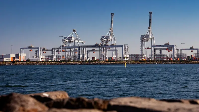 Waiting: VICT's cranes stand ready to welcome larger ships. Credit: Jonathon