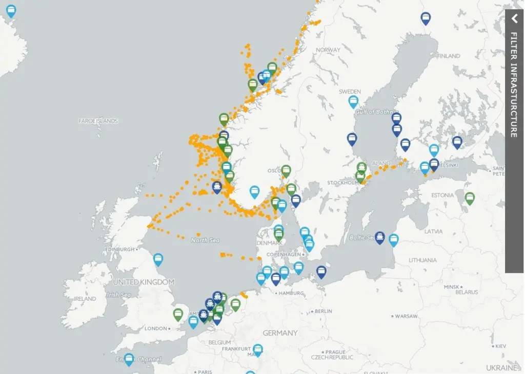 LNG bunkering facilities map