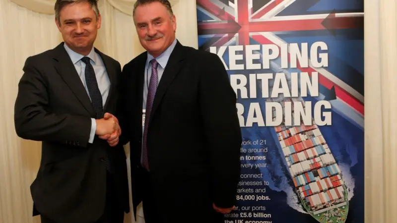 John Woodcock MP (L) with Associated British Ports' (ABP's) Short Sea Ports director Andrew Harston (R)